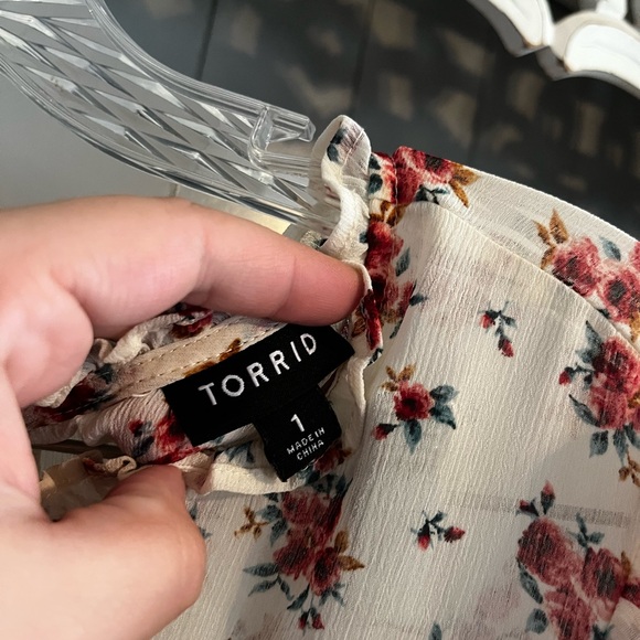 Torrid Rose Floral Sheer Pullover Smocked Top - Picture 2 of 3